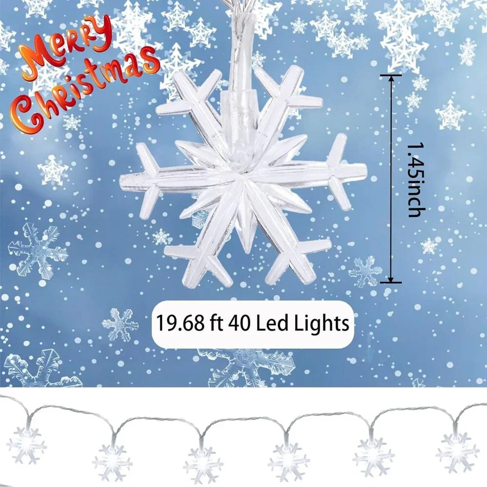 40 LED Snowflake String Lights - 19.7FT Battery-Powered for Magical Celebrations